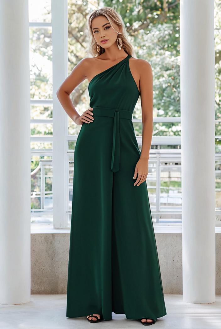 flowy chiffon one shoulder with three straps bridesmaid dress 115467