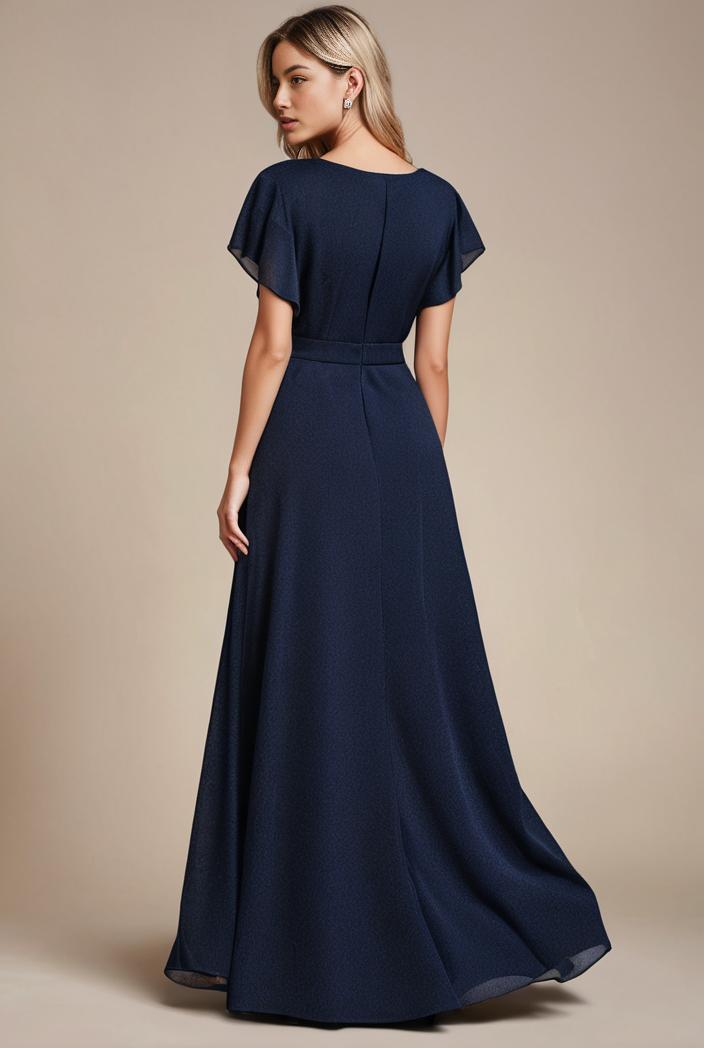 glitter high low front side slit ruffled v neck evening dress 115636