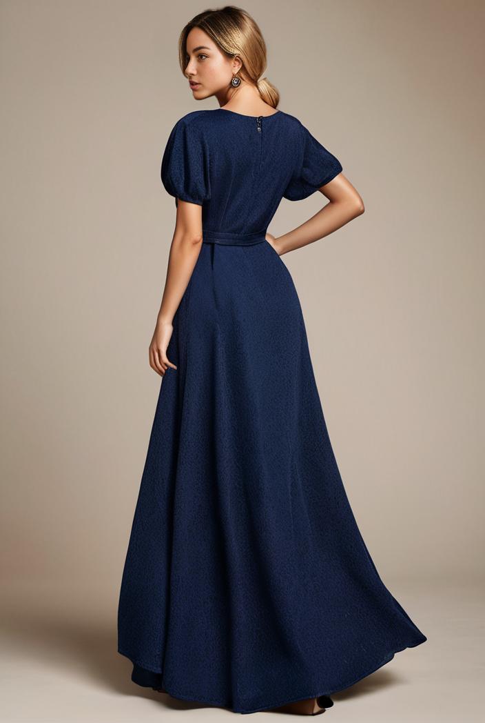 glitter high low front side slit ruffled v neck evening dress 115638