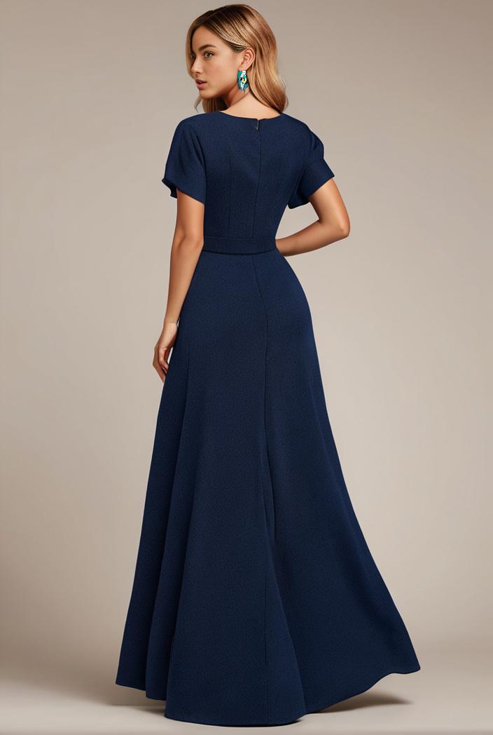 glitter high low front side slit ruffled v neck evening dress 115639