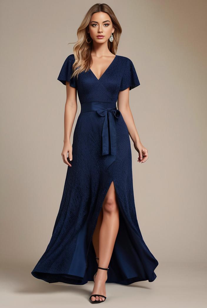 glitter high low front side slit ruffled v neck evening dress 115678
