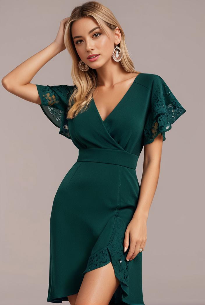glitter high low front side slit ruffled v neck evening dress 115685