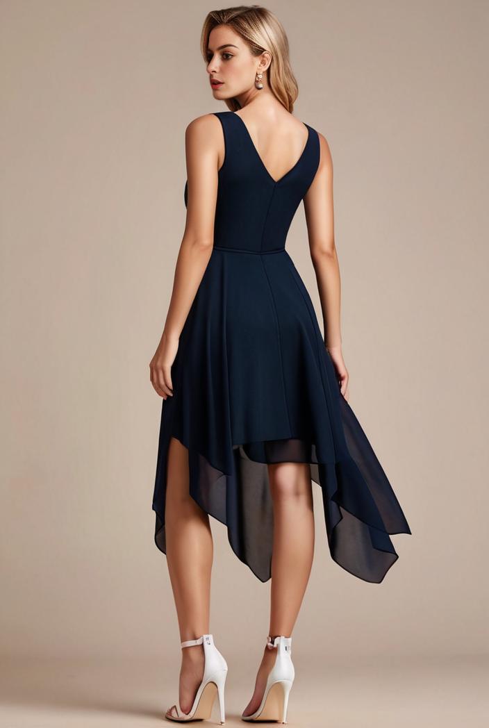 deep v neck lace chiffon bridesmaid dress with asymmetrical hem 104166