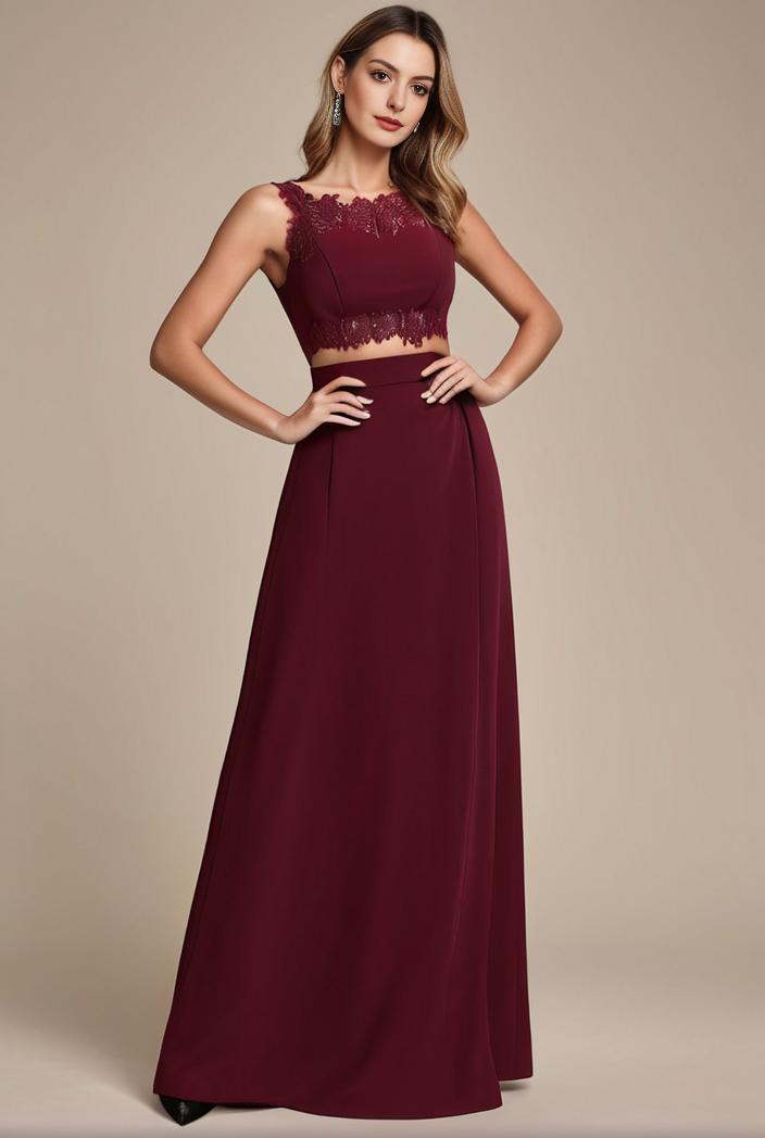 elegant chiffon maxi evening dress with lace cap sleeve 105318