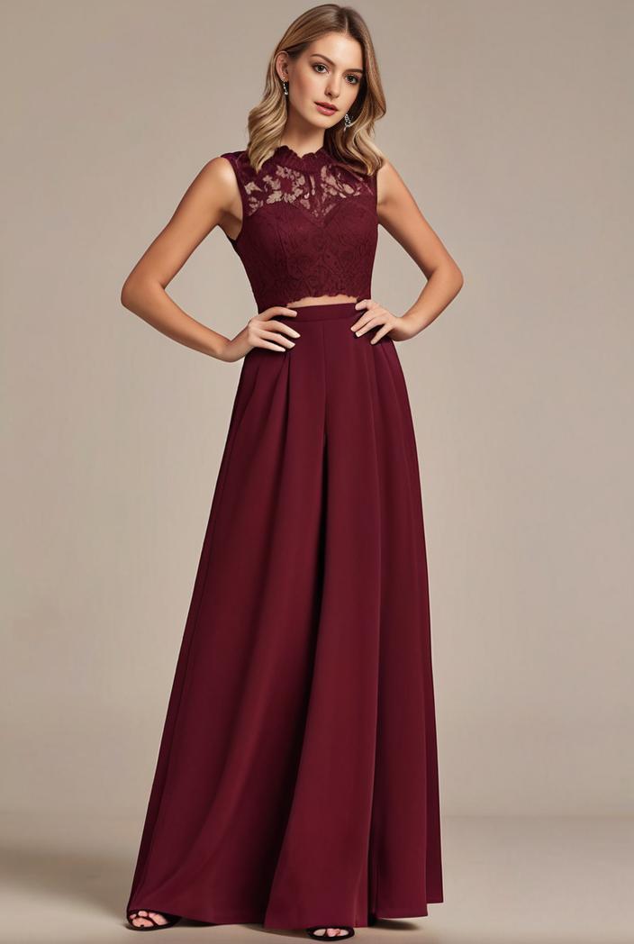 elegant chiffon maxi evening dress with lace cap sleeve 105320