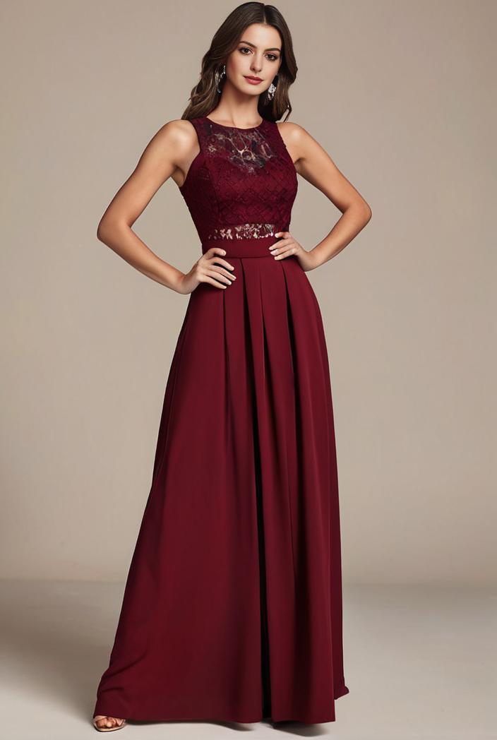 elegant chiffon maxi evening dress with lace cap sleeve 105322