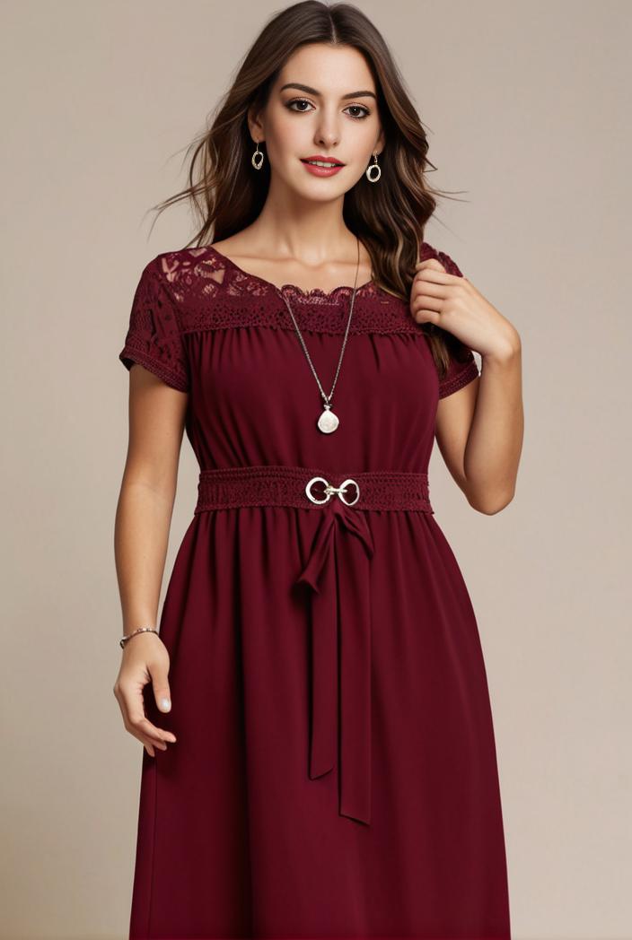 elegant chiffon maxi evening dress with lace cap sleeve 105328