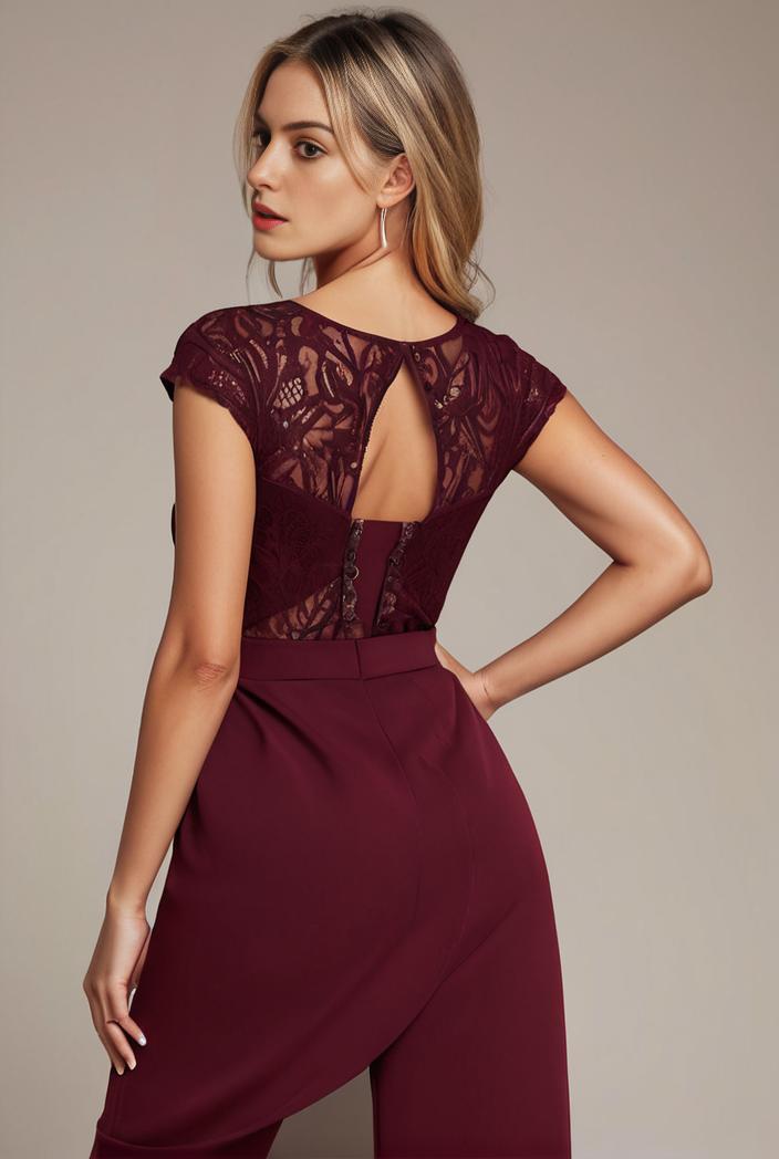 elegant chiffon maxi evening dress with lace cap sleeve 105334