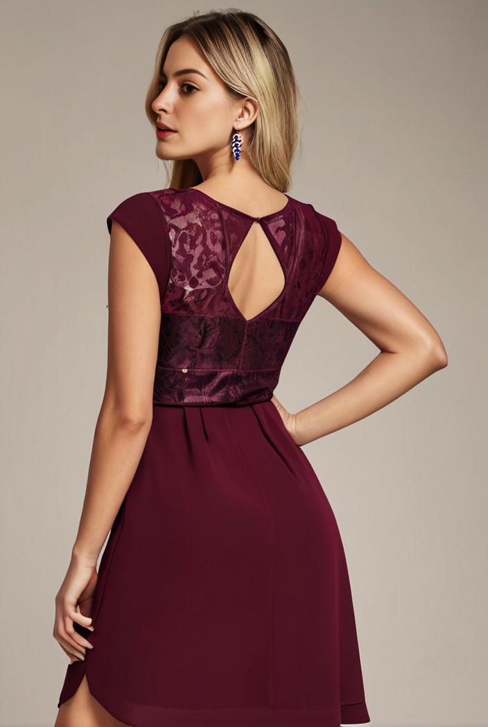 elegant chiffon maxi evening dress with lace cap sleeve 105337