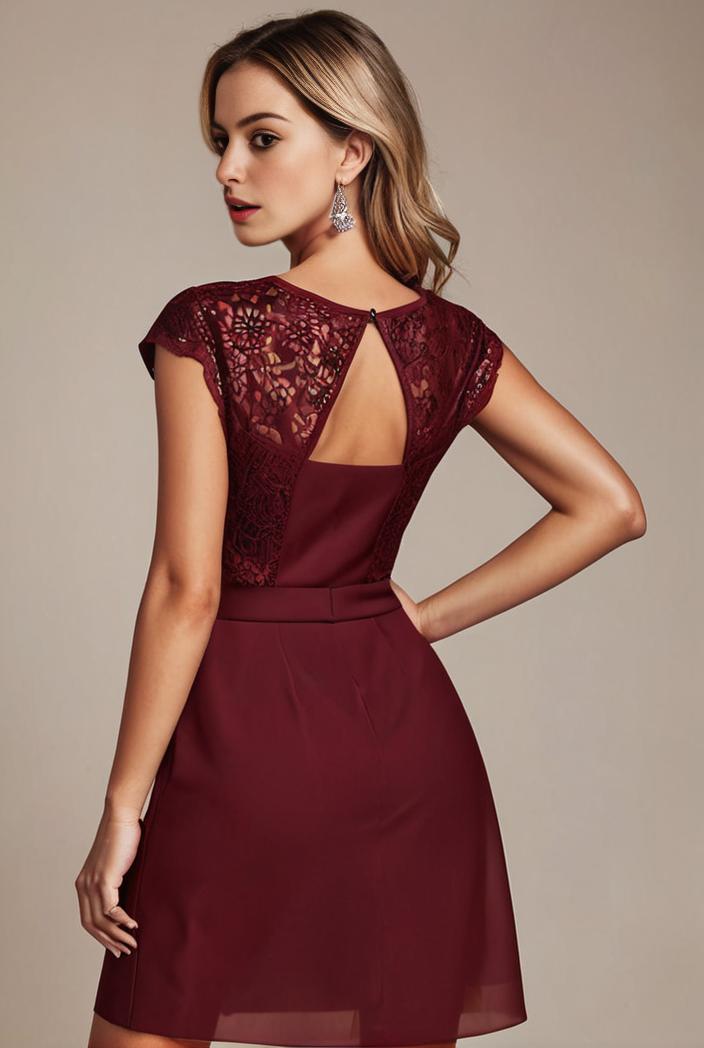 elegant chiffon maxi evening dress with lace cap sleeve 105338