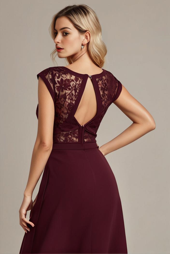 elegant chiffon maxi evening dress with lace cap sleeve 105340