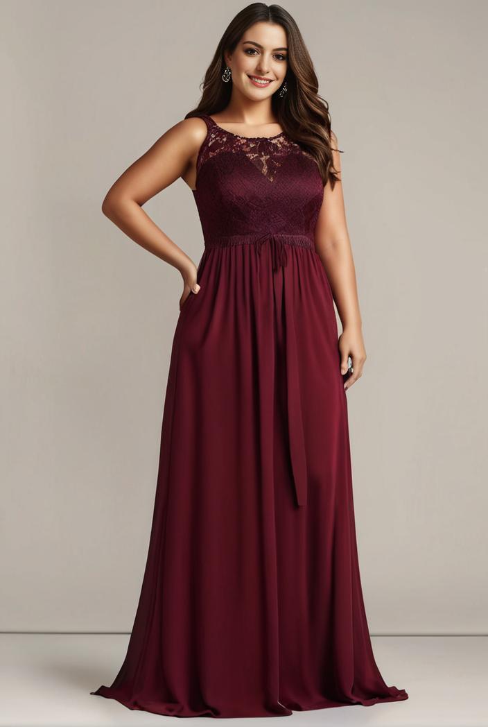 elegant chiffon maxi evening dress with lace cap sleeve 105345