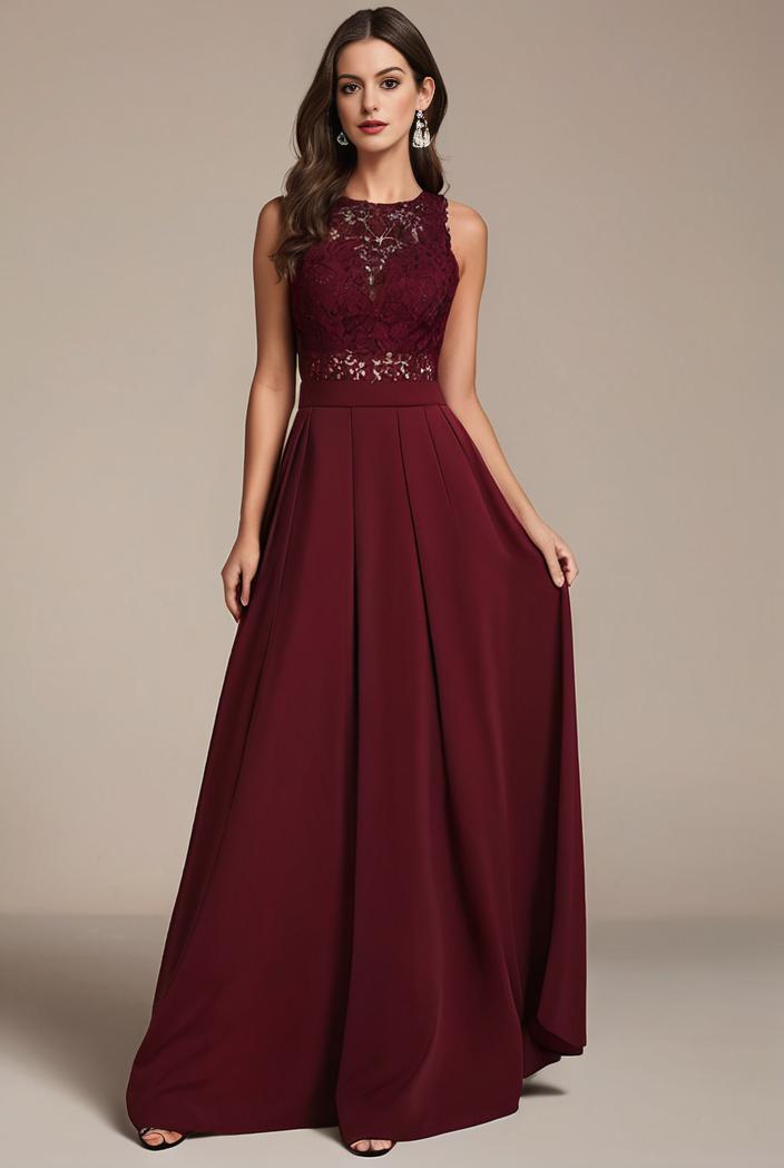 elegant chiffon maxi evening dress with lace cap sleeve 105354