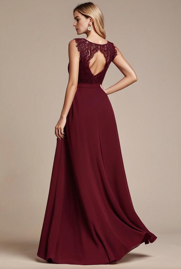 elegant chiffon maxi evening dress with lace cap sleeve 105368