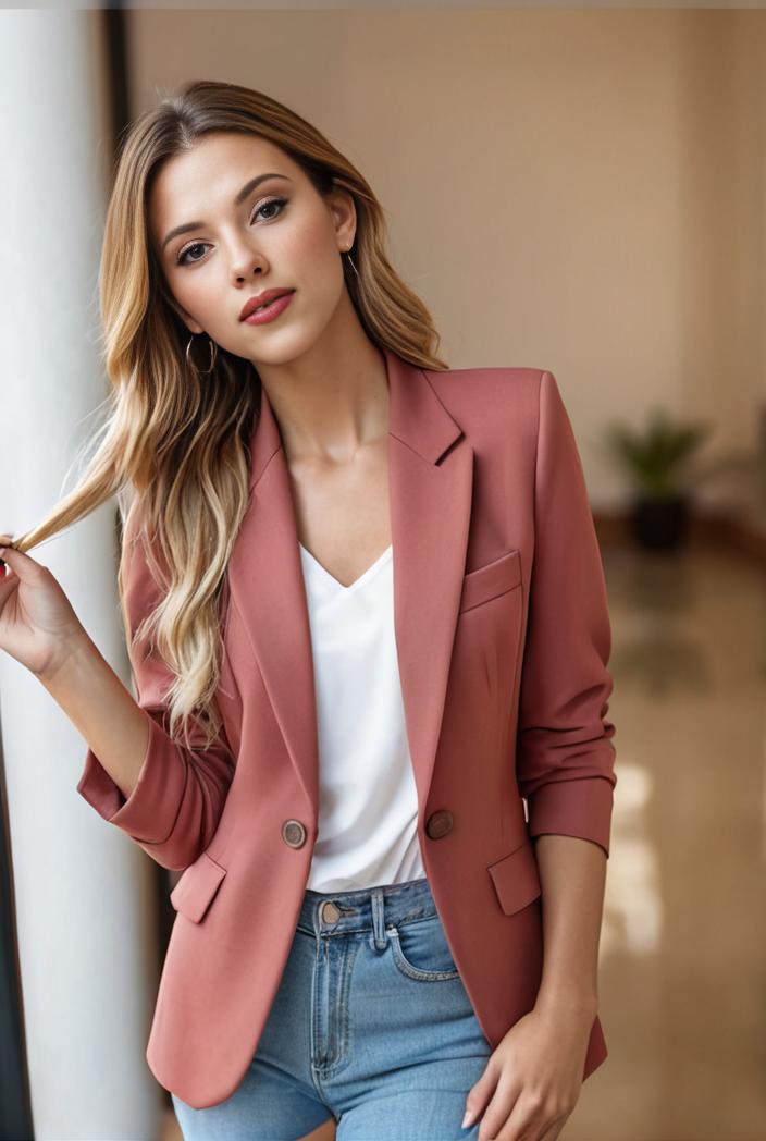 ladies solid button up blazer with long sleeves casual lapel design 101305