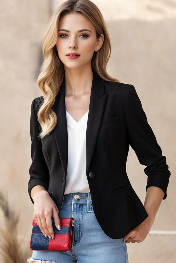 ladies solid button up blazer with long sleeves casual lapel design 101315