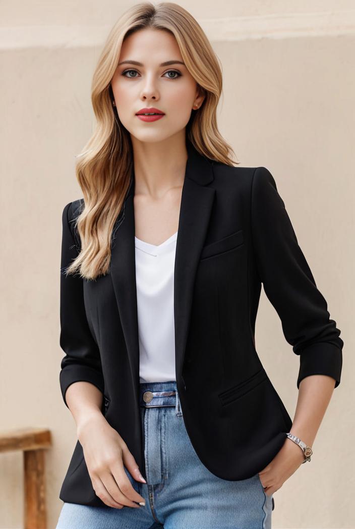 ladies solid button up blazer with long sleeves casual lapel design 101316