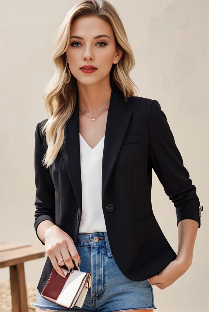 ladies solid button up blazer with long sleeves casual lapel design 101318