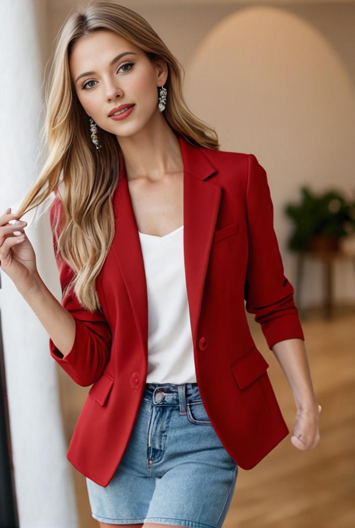 ladies solid button up blazer with long sleeves casual lapel design 101329