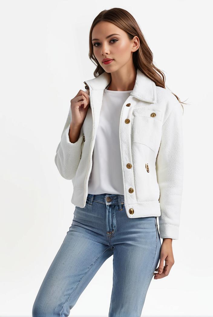 lapel denim coat with long sleeves and buttoned flap pockets stylish women s jacket 101369