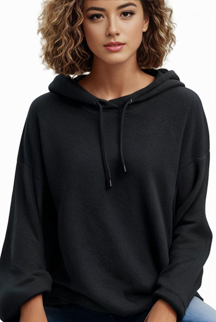 plus size casual hoodie women s plus solid ribbed long sleeve slight stretch hoodie drawstring sweatshirt 118674