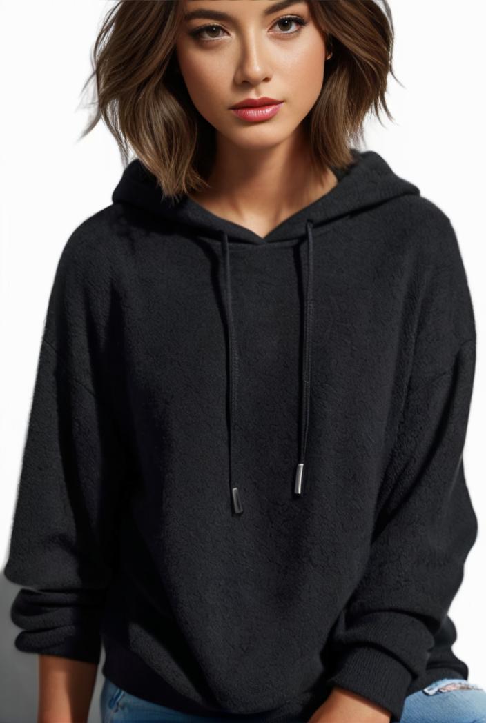 plus size casual hoodie women s plus solid ribbed long sleeve slight stretch hoodie drawstring sweatshirt 118676