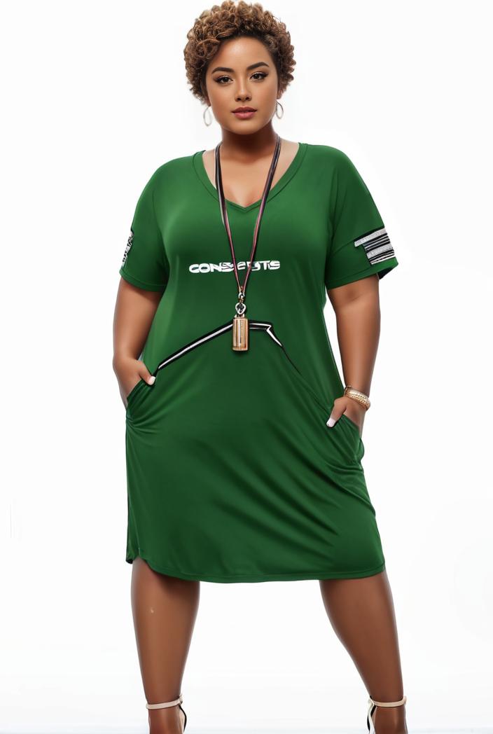 plus size faith letter print short sleeve midi dress with pockets women s plus slight stretch casual dress 118982