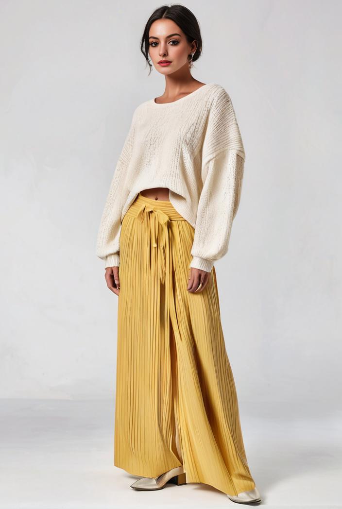 pleated high waist commuting temperament maxi dress 110266