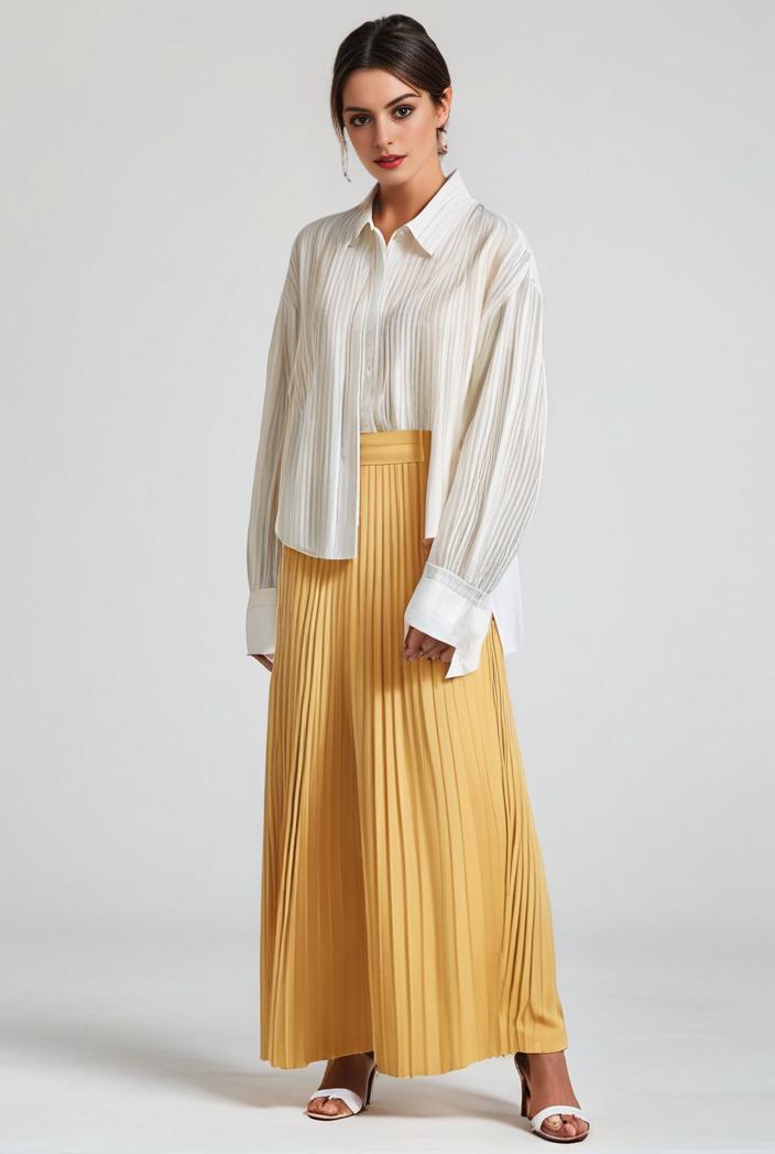 pleated high waist commuting temperament maxi dress 110268