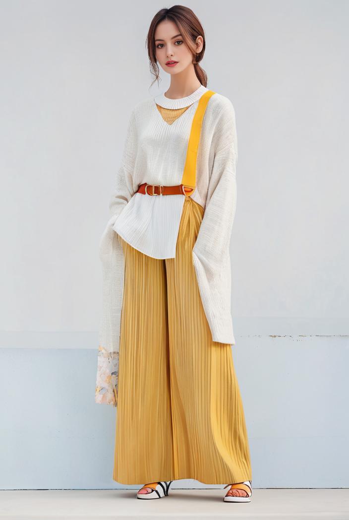 pleated high waist commuting temperament maxi dress 110269