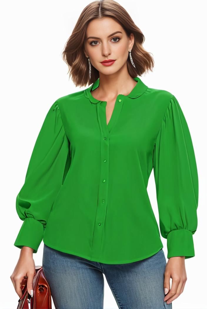 plus size casual blouse women s plus solid button up lantern sleeve turn down collar nipped waist blouse 111183