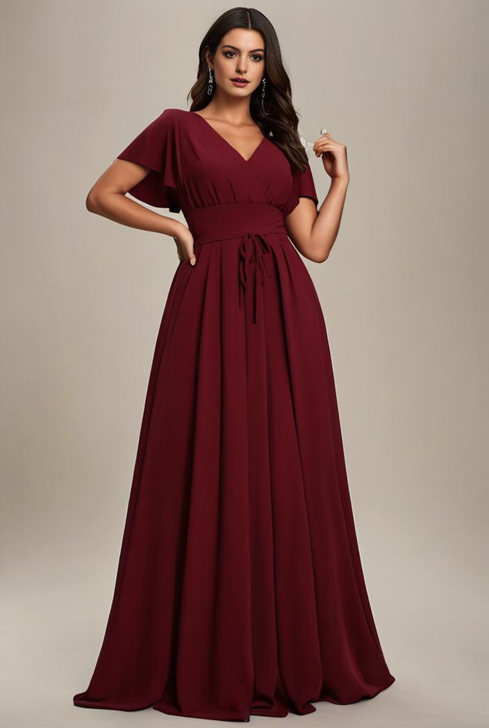 plus size simple chiffon pleated a line round neckline bridesmaid dress 113819
