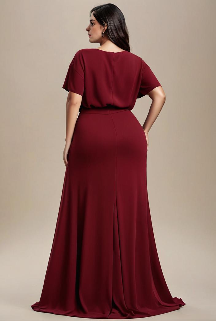 plus size simple chiffon pleated a line round neckline bridesmaid dress 113827