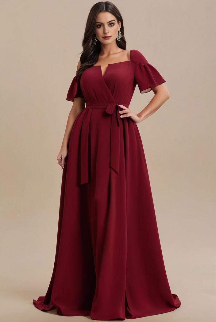plus size simple chiffon pleated a line round neckline bridesmaid dress 113832
