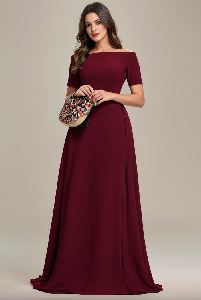 plus size simple chiffon pleated a line round neckline bridesmaid dress 113846
