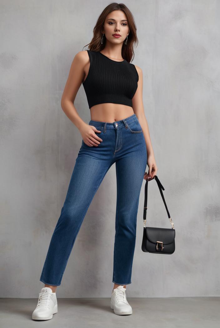 slim fit drawstring denim jeans with elastic waist for women 109767