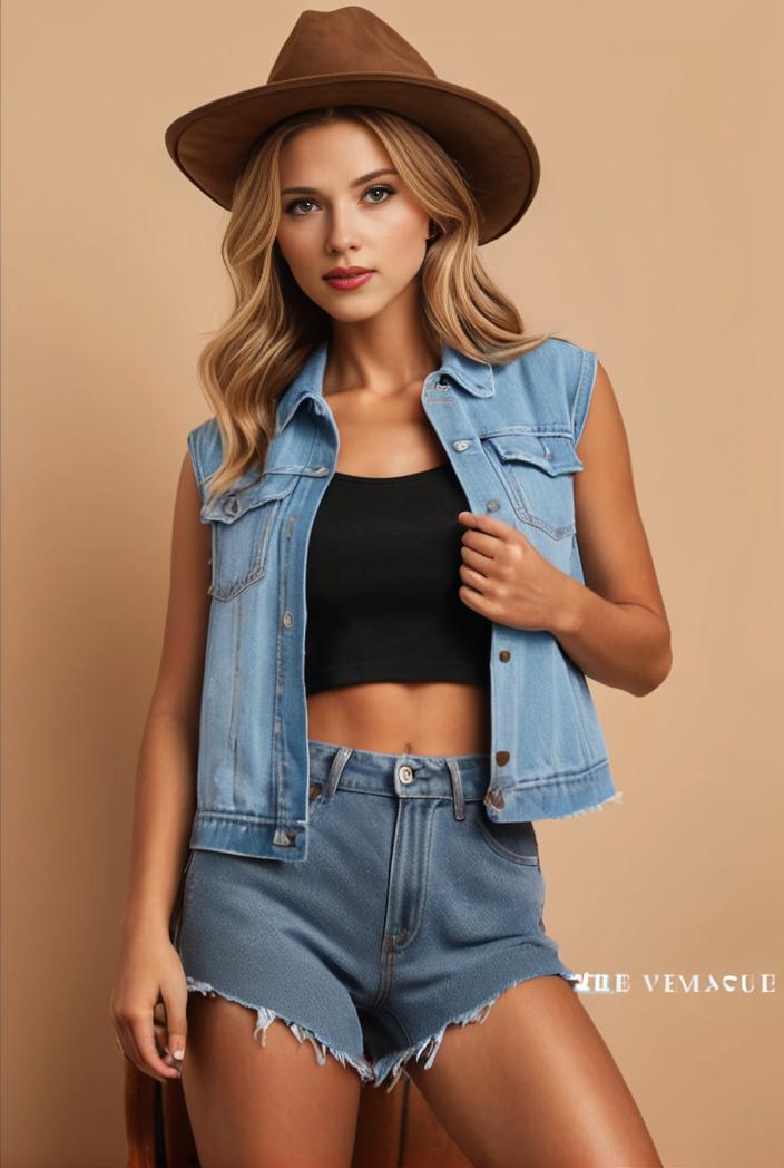 washed denim sleeveless vest with distressed ripped lapel women s denim jacket collection 116338