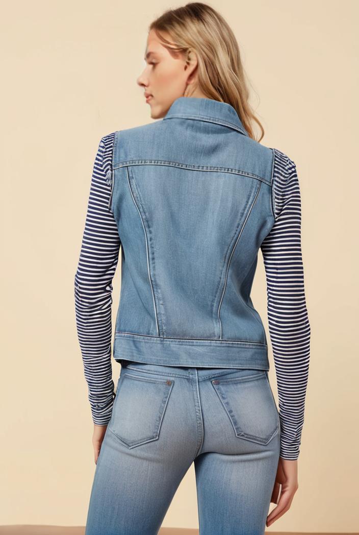 washed denim sleeveless vest with distressed ripped lapel women s denim jacket collection 116354