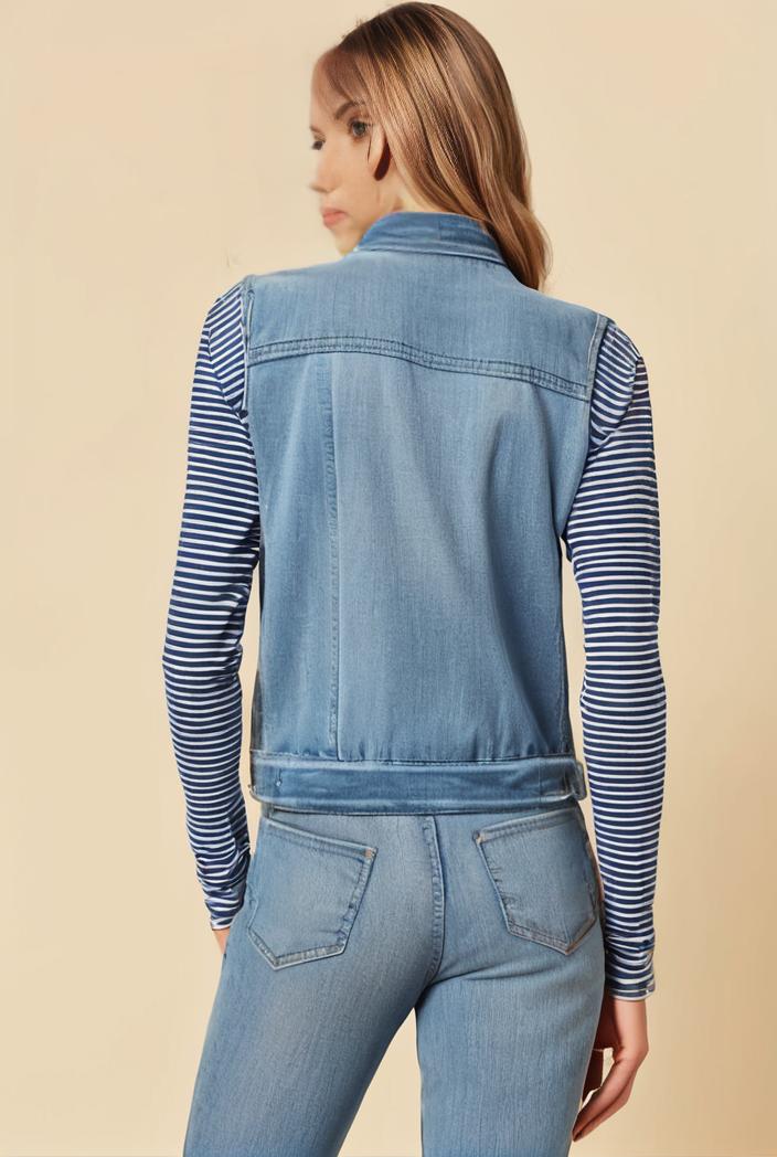 washed denim sleeveless vest with distressed ripped lapel women s denim jacket collection 116355