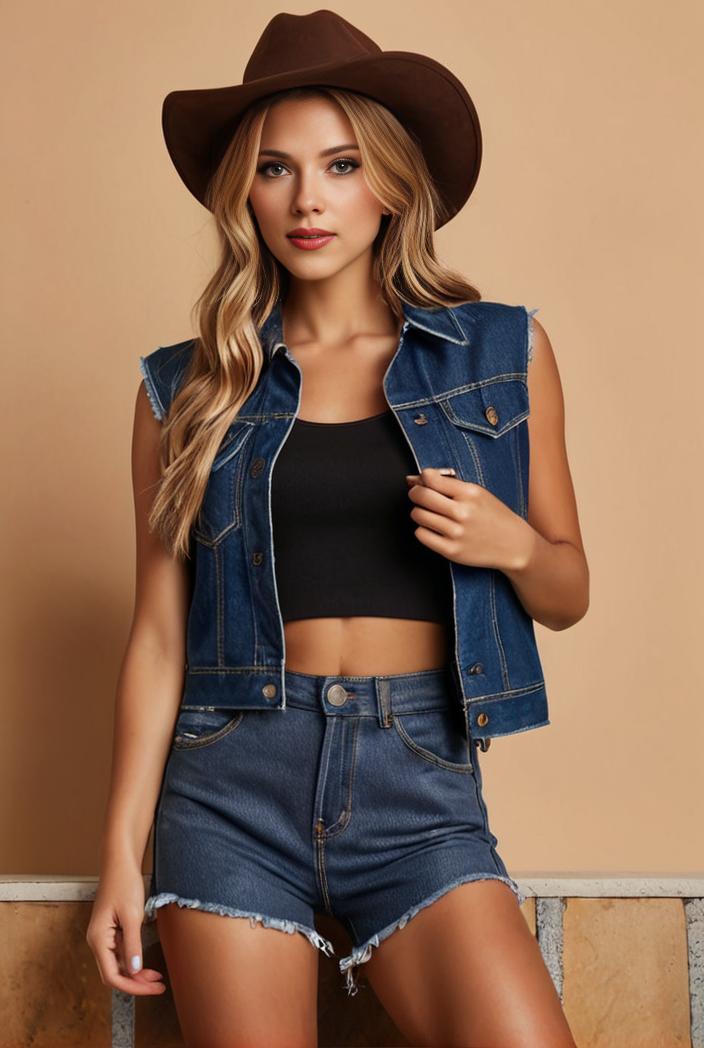washed denim sleeveless vest with distressed ripped lapel women s denim jacket collection 116380
