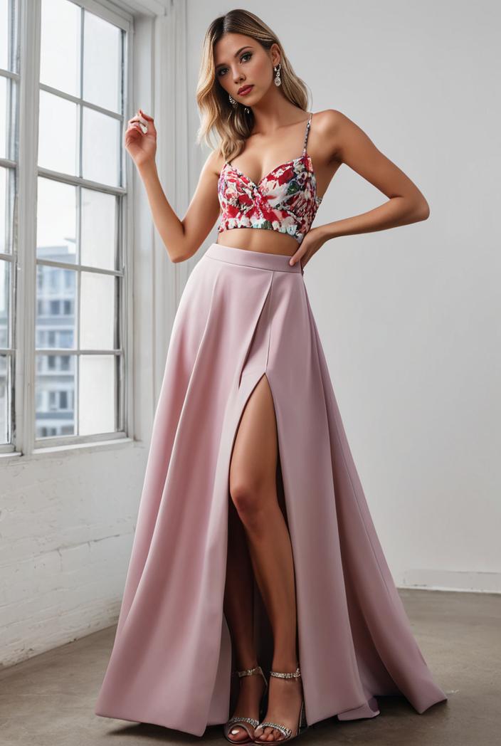 pleated v neck spaghetti strap high slit bridesmaid dress 100047