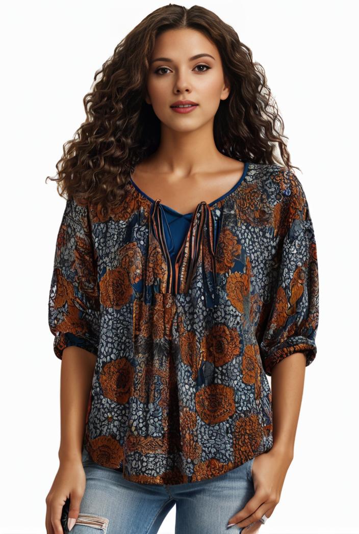 plus size boho top women s plus allover paisley print half sleeve v neck slight stretch top 100293