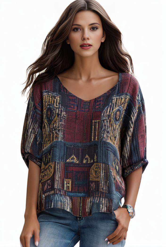 plus size boho top women s plus allover paisley print half sleeve v neck slight stretch top 100297