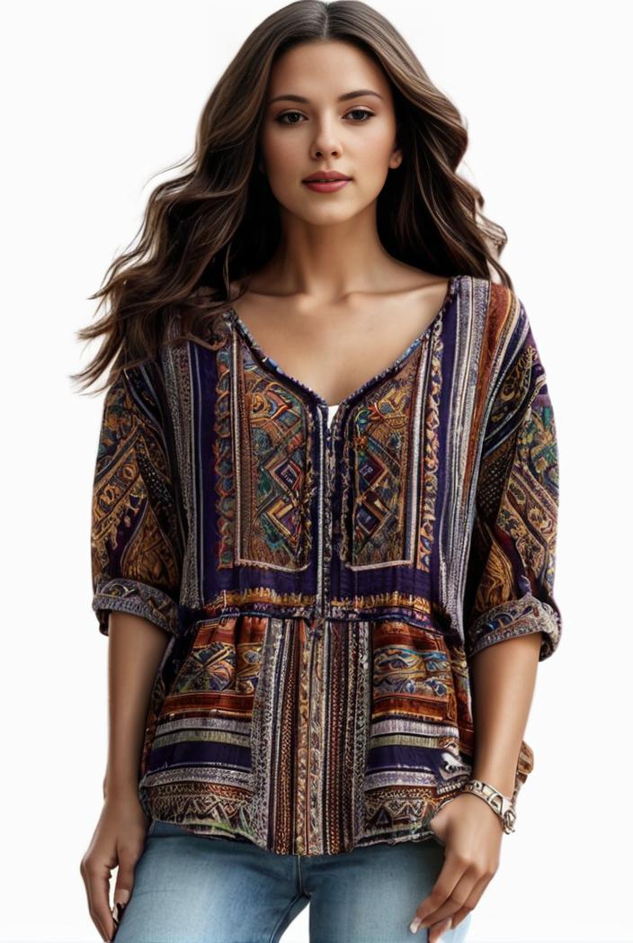 plus size boho top women s plus allover paisley print half sleeve v neck slight stretch top 100299