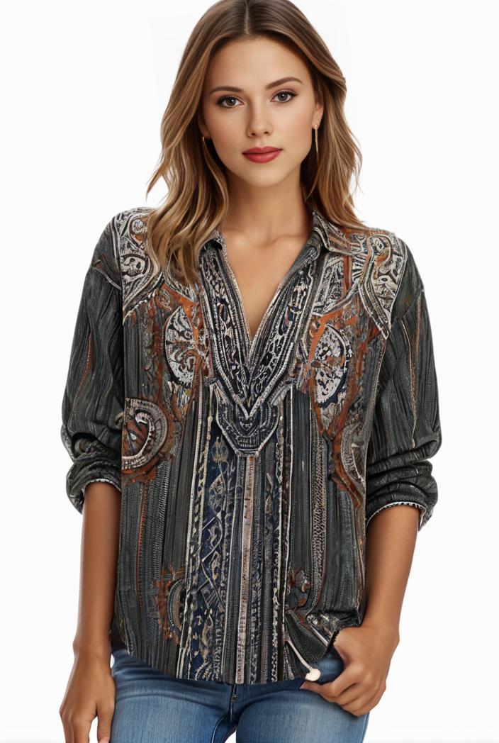 plus size boho top women s plus allover paisley print half sleeve v neck slight stretch top 100307