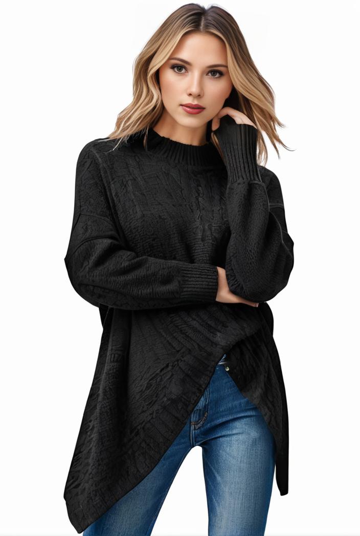 plus size casual sweater women s plus solid tassel trim long sleeve cowl neck high stretch jumper 100644