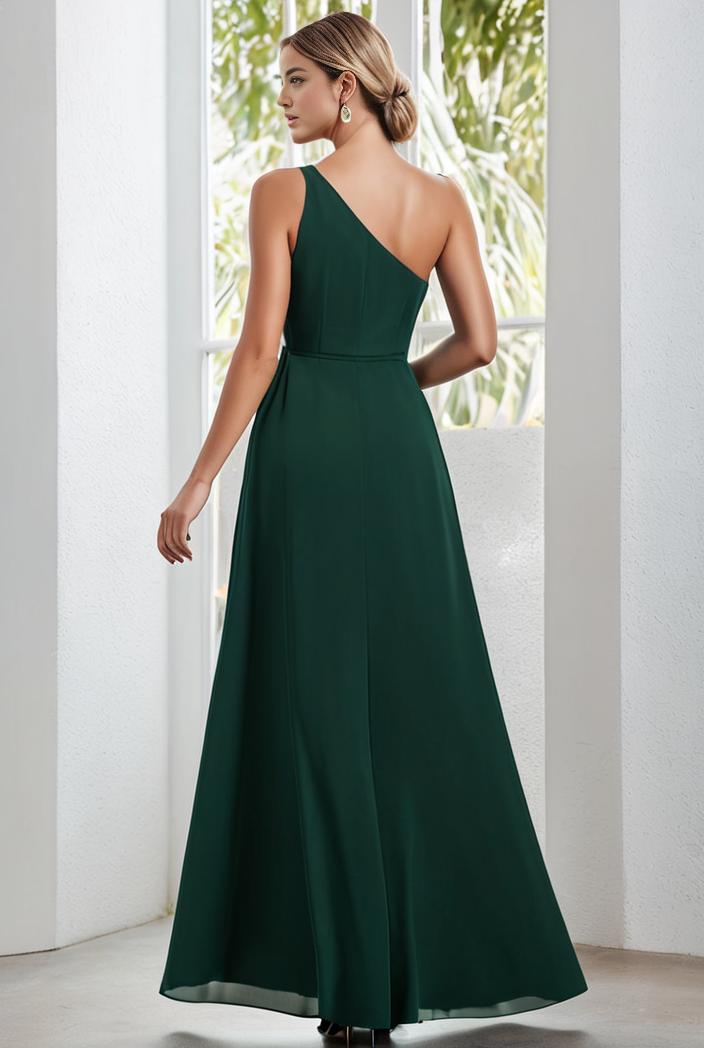 flowy chiffon one shoulder with three straps bridesmaid dress 134108