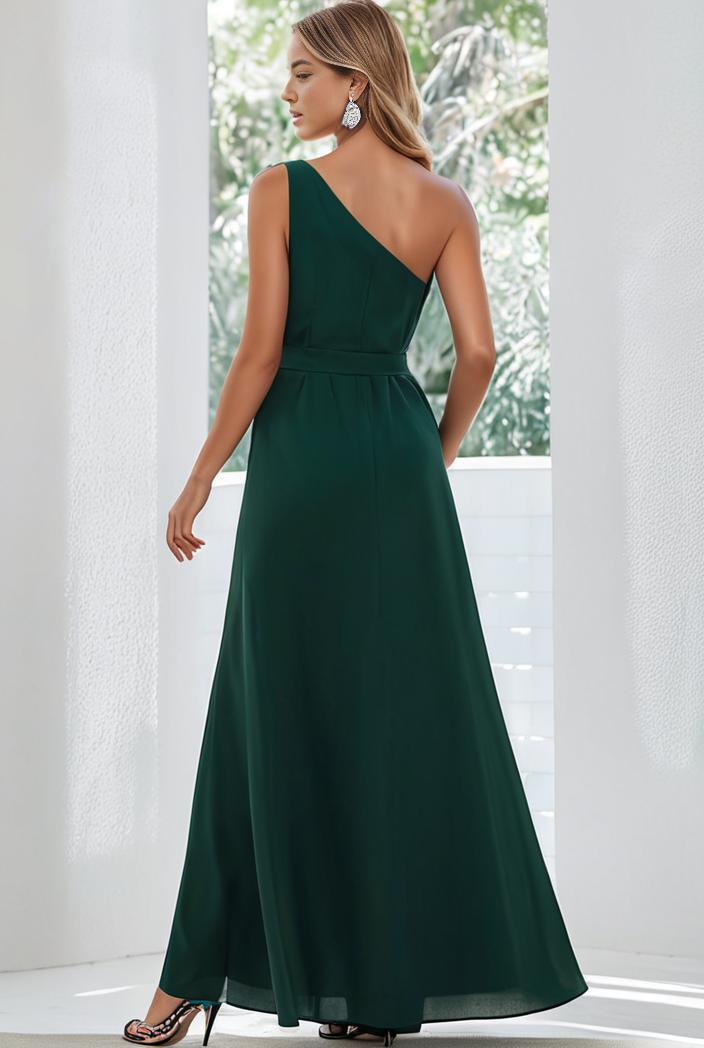 flowy chiffon one shoulder with three straps bridesmaid dress 134109