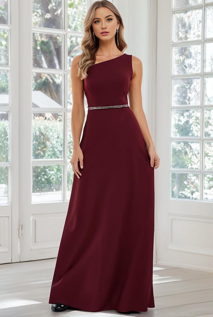 flowy chiffon one shoulder with three straps bridesmaid dress 134144