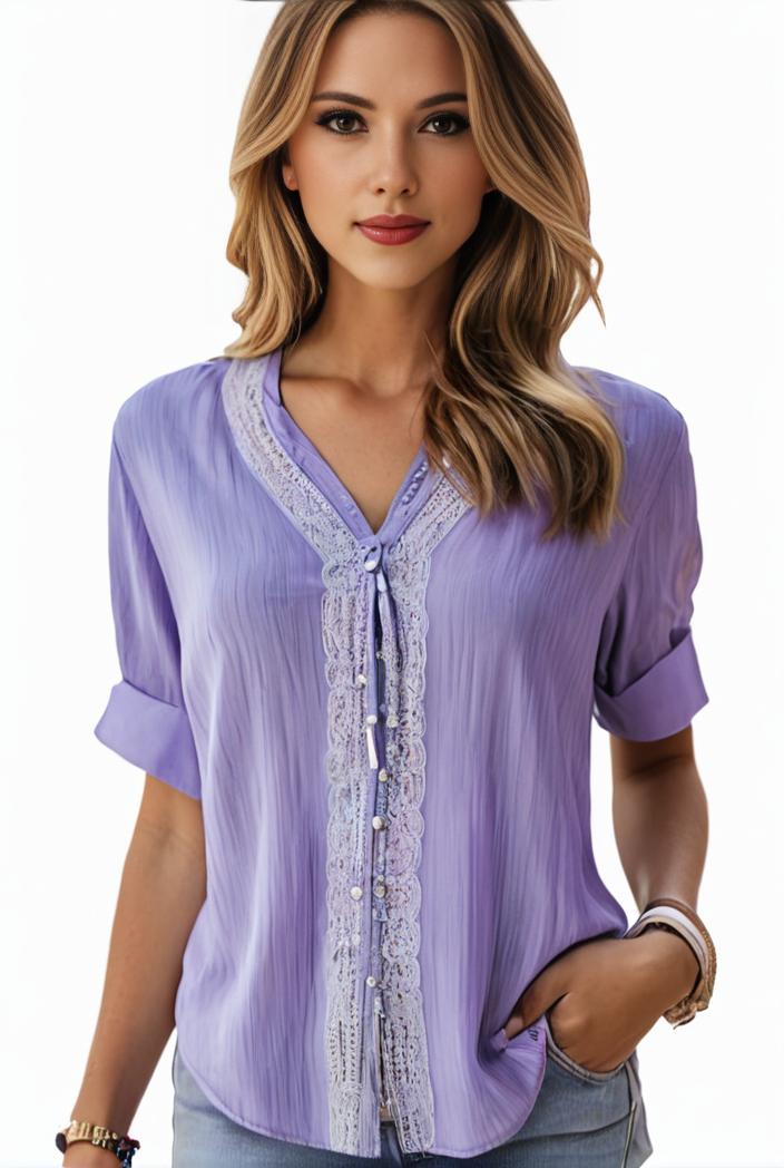 plus size elegant blouse women s plus solid contrast lace ribbed puff sleeve v neck shirt top 101295